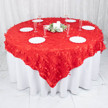 Red 3D Leaf Petal Style Taffeta 72X72 Inch Table Overlay 