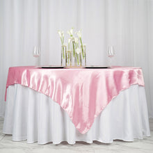 Pink Seamless Satin Square Tablecloth Overlay 72 Inch x 72 Inch