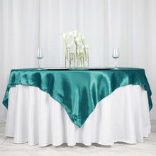 Seamless Satin Turquoise Square Tablecloth Overlay 72 Inch x 72 Inch