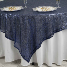 Premium Sequin Navy Blue Square Sparkly Table Overlay 90 Inch x 90 Inch#whtbkgd