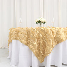 90 Inch x 90 Inch Taffeta Square Champagne Table Overlay with Leaf Petal Design