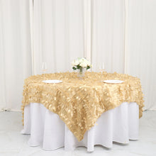 90 Inch x 90 Inch Square Table Overlay in Champagne with Leaf Petal Design