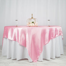 Pink Seamless Satin Square Tablecloth Overlay 90 Inch x 90 Inch