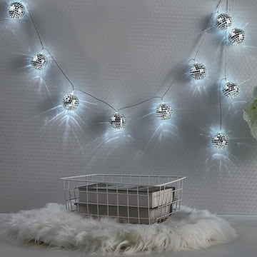 Add a Touch of Elegance to Your Event Decor with the Silver Disco Mirror Ball Battery Operated 10 LED String Light Garland