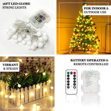 16 Feet String Lights Warm White Frosted Remote Battery Operated 50 LED Bulb