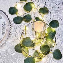 20 LED Warm White Green Silk Eucalyptus Leaf Garland Vine Artificial Battery Operated String Lights 7 Feet