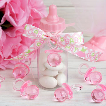 12 Pack Large Pink Decorative Baby Pacifiers, Baby Shower Favors