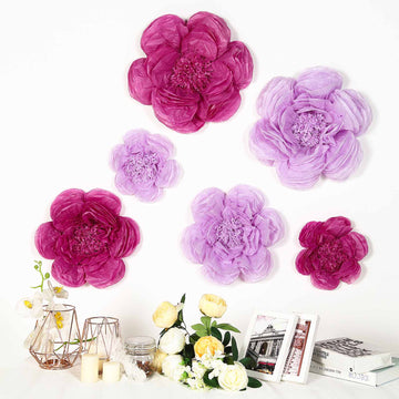 Vibrant Lavender and Eggplant Giant Peony 3D Paper Flowers Wall Decor