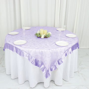 Lavender Lilac Embroidered Sheer Organza Square Table Overlay With Satin Edge 60"x60"