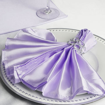 5 Pack Lavender Lilac Seamless Satin Cloth Dinner Napkins, Wrinkle Resistant 20"x20"