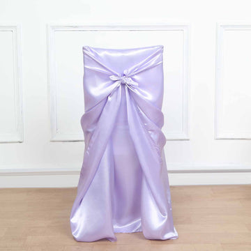 Lavender Lilac Satin Self-Tie Universal Chair Cover, Folding, Dining, Banquet and Standard Size Chair Cover