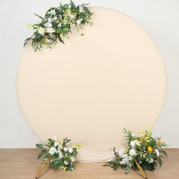 Elegant Matte Beige Round Spandex Fit Wedding Backdrop Stand Cover 7.5ft
