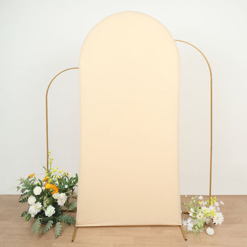 Matte Beige Spandex Fitted Wedding Arch Cover For Round Top Chiara Backdrop Stand 7ft