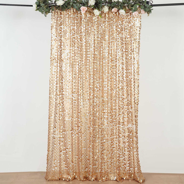 Matte Champagne Big Payette Sequin Backdrop Drape Curtain, Photo Booth Event Divider Panel - 8ftx8ft