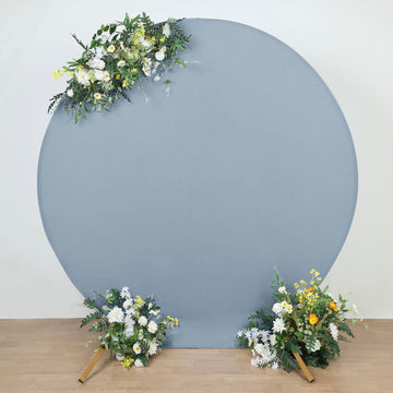 Elevate Your Event Decor with the Matte Dusty Blue Round Spandex Fit Wedding Backdrop Stand Cover 7.5ft
