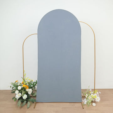 Matte Dusty Blue Spandex Fitted Wedding Arch Cover For Round Top Chiara Backdrop Stand 7ft