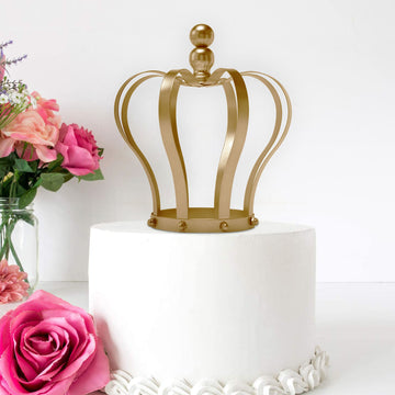 Matte Gold Metal Royal Crown Cake Topper, Wedding Cake Decor 9"