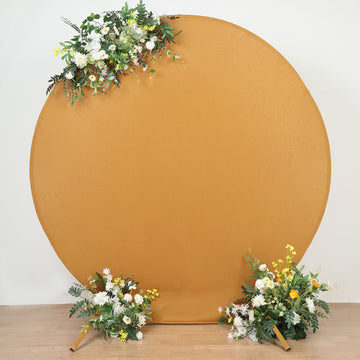 Elegant Matte Gold Round Spandex Fit Wedding Backdrop Stand Cover 7.5ft