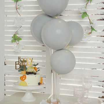 25 Pack Matte Gray Double Stuffed Prepacked Latex Party Balloons 10"