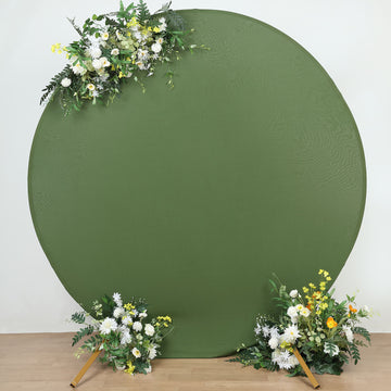 Matte Olive Green Round Spandex Fit Wedding Backdrop Stand Cover 7.5ft