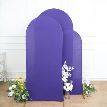 Set of 3 Matte Purple Spandex Fitted Wedding Arch Covers For Round Top Chiara Backdrop Stands 5ft, 6ft, 7ft