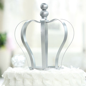 Matte Silver Metal Royal Crown Cake Topper, Wedding Cake Decor 9"