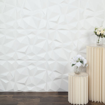 12 Pack Matte White 3D Diamond Textured Stick On Wall Panels, PVC Waterproof Wall Tiles 20"x20"