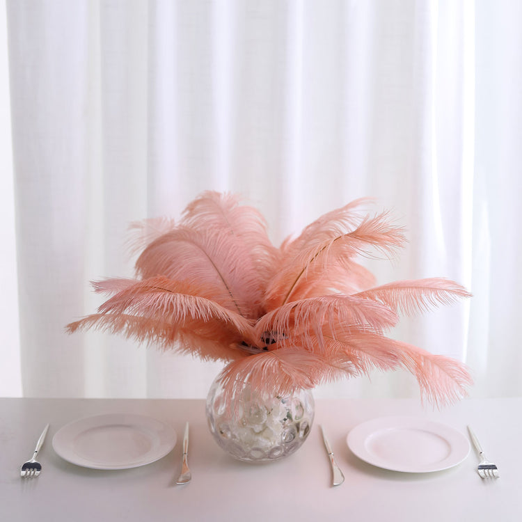 12 Pack Mauve Ostrich Feathers For Centerpiece Fillers