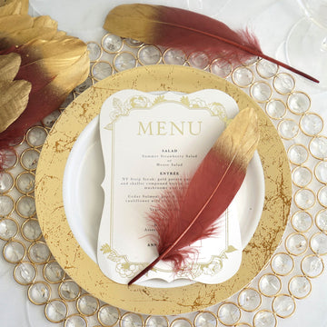 Glamorous Metallic Gold Dipped Burgundy Real Goose Feathers
