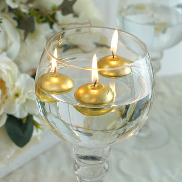 12 Pack Metallic Gold Mini Disc Unscented Floating Candles 1.5"
