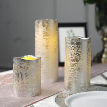Create a Magical Atmosphere with Metallic Silver Flameless LED Pillar Candles