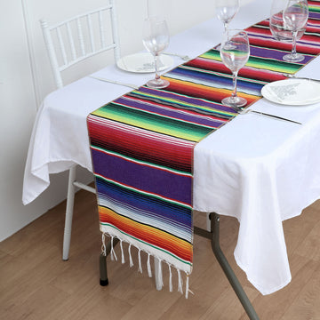 Vibrant and Festive: Mexican Serape Table Runner with Tassels