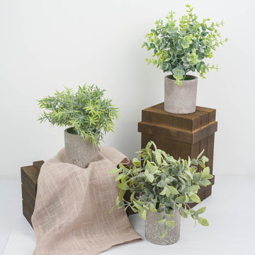 Add a Touch of Natural Elegance with the Mini Potted Artificial Eucalyptus, Rosemary, and Boxwood Faux Planter Collection