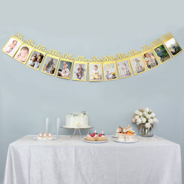 12 Month Milestone 1st Birthday Party Photo Backdrop Hanging Banner, Baby Photo Garland Banner 5.5ft