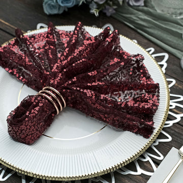 Burgundy Premium Sequin Cloth Dinner Napkin - Add Glamour to Your Table