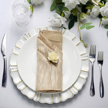 20 Inch x 20 Inch Cloth Dinner Napkins Accordion Crinkle Taffeta 5 Pack Beige Color