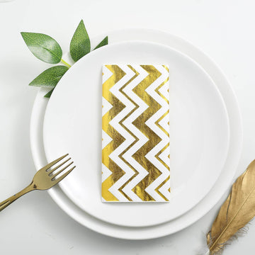 Add Glamour to Your Tablescape with Metallic Gold Chevron Paper Dinner Napkins