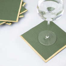 50 Pack | 2 Ply Soft Olive Green With Gold Foil Edge Party Paper Napkins