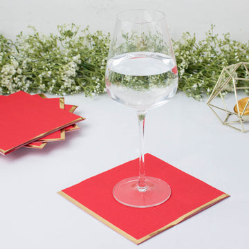 Red Soft 2 Ply Paper Beverage Napkins with Gold Foil Edge - Add Elegance to Your Event Decor