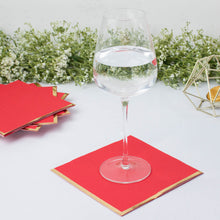 50 Pack | 2 Ply Soft Red With Gold Foil Edge Party Paper Napkins