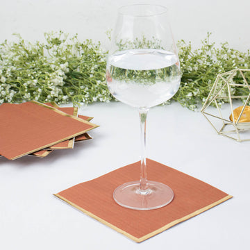 Terracotta (Rust) Soft 2 Ply Paper Beverage Napkins with Gold Foil Edge