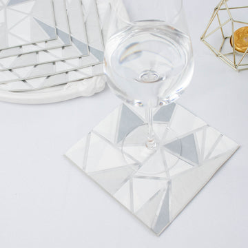 Elevate Your Table Decor with Soft Geometric Silver Foil Paper Napkins