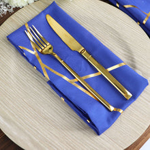 20 Inch x 20 Inch Polyester Royal Blue Cloth Napkins with Gold Foil Geometric Design Pack of 5