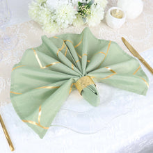 Pack of 5 Polyester Sage Green Cloth Napkins with Gold Foil Geometric Design 20 Inch x 20 Inch