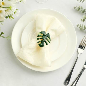 Add a Touch of Elegance to Your Tablescape with Green Tropical Leaf Shaped Metallic Gold Napkin Rings