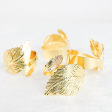 4 Pack Ornate Metallic Gold Leaf Design Linen Napkin Rings
