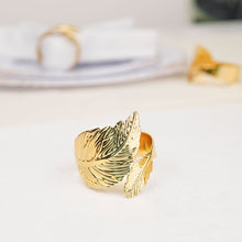 4 Pack of Gold Metallic Leaf Design Linen Napkin Rings