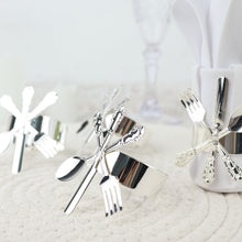 4 Pack of Silver Colored Metal Napkin Rings with Fork Knife Spoon Design