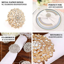 4 Pack Diamond Rhinestones Flower Silver Metal Napkin Rings 