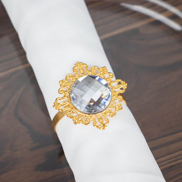 Add Glamour and Elegance to Your Table with Gold Metal Clear Diamond Bling Napkin Holders
